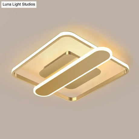 Contemporary Aluminum Square Frame Led Ceiling Lamp - Black/Gold/White 16.5/20.5 Inches Wide