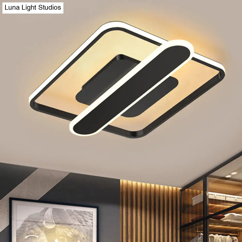 Contemporary Aluminum Square Frame Led Ceiling Lamp - Black/Gold/White 16.5/20.5 Inches Wide Black