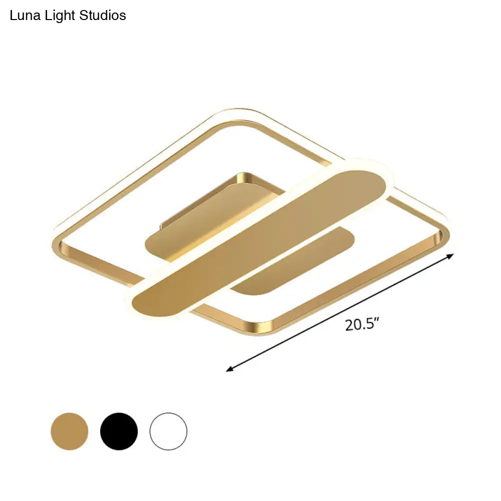 Contemporary Aluminum Square Frame Led Ceiling Lamp - Black/Gold/White 16.5/20.5 Inches Wide