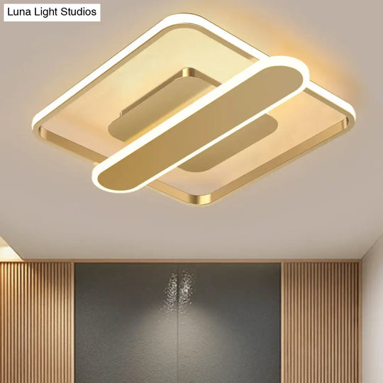 Contemporary Aluminum Square Frame Led Ceiling Lamp - Black/Gold/White 16.5/20.5 Inches Wide Gold /