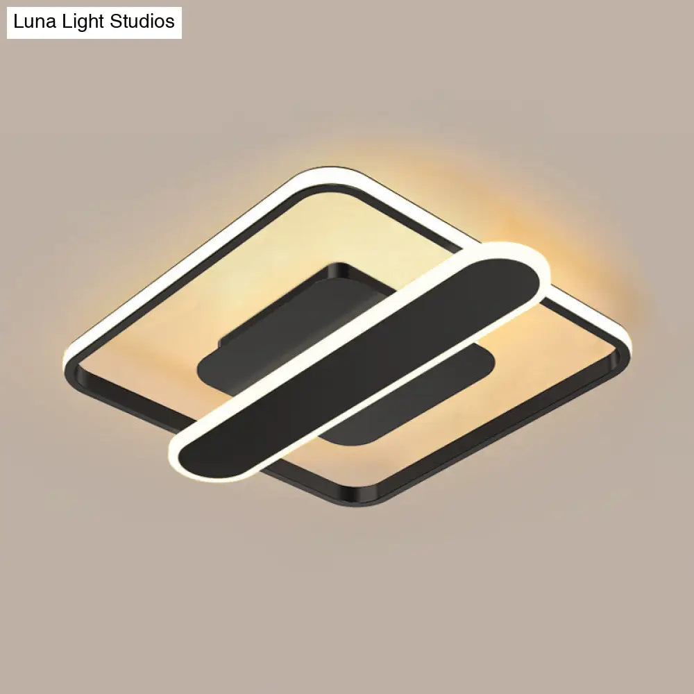 Contemporary Aluminum Square Frame Led Ceiling Lamp - Black/Gold/White 16.5/20.5 Inches Wide