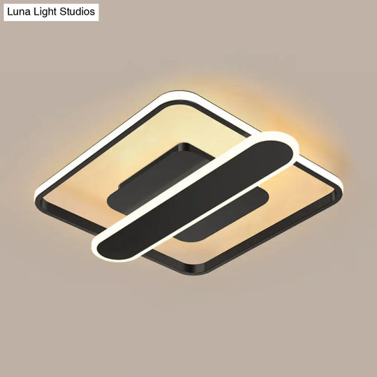 Contemporary Aluminum Square Frame Led Ceiling Lamp - Black/Gold/White 16.5/20.5 Inches Wide