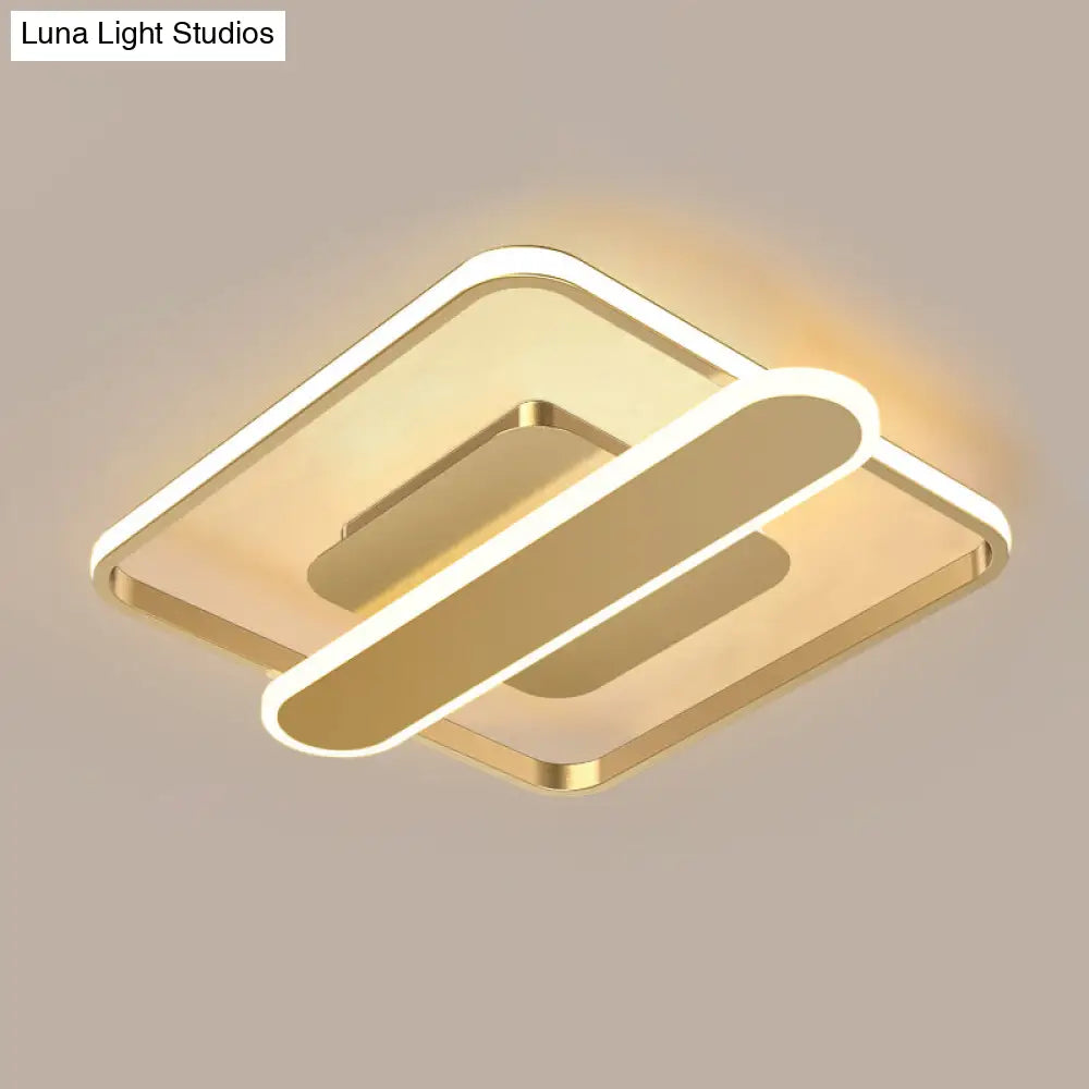 Contemporary Aluminum Square Frame Led Ceiling Lamp - Black/Gold/White 16.5/20.5 Inches Wide