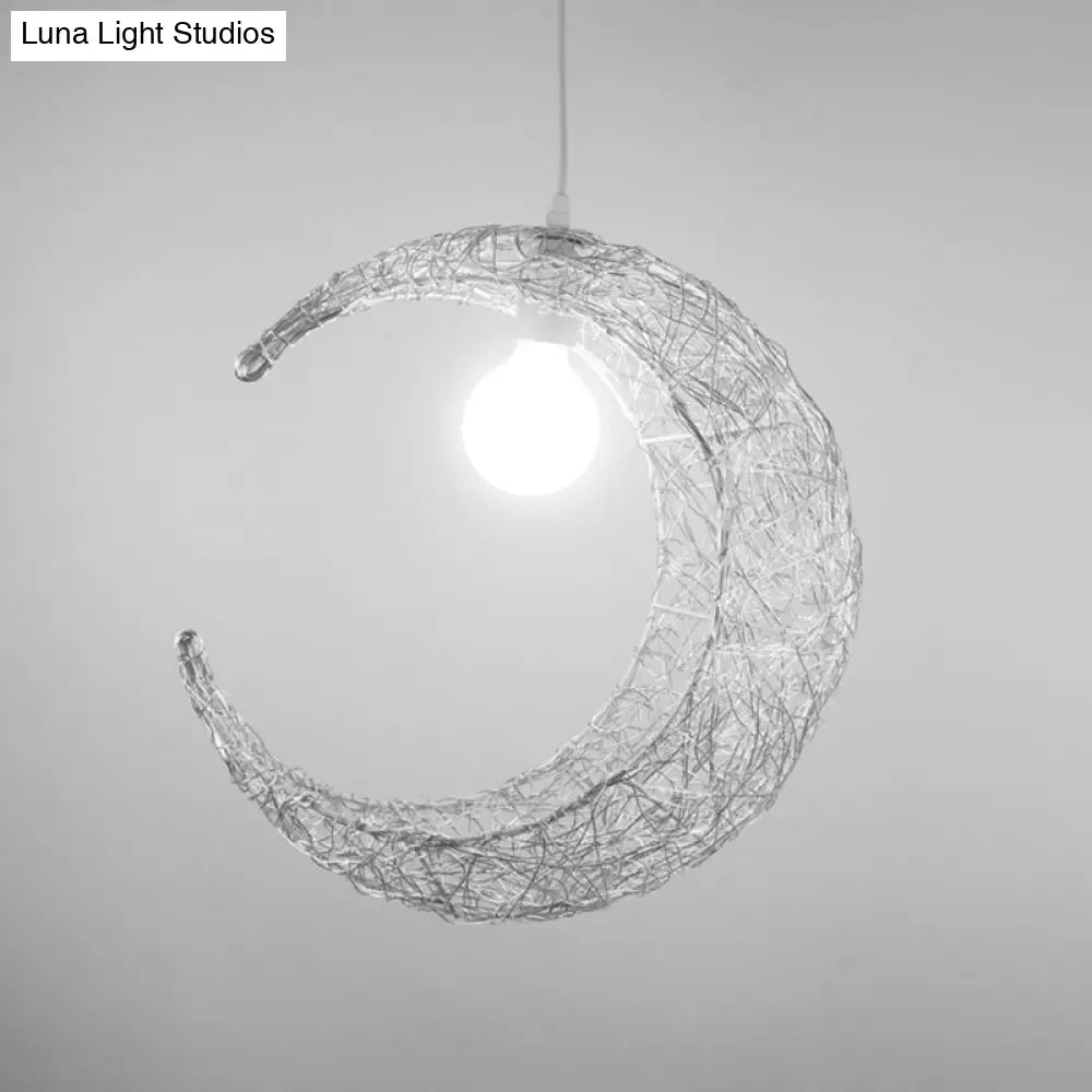 Contemporary Aluminum Wire Woven Crescent Pendant Lamp - 1 Head Silver/Gold Suspended Lighting