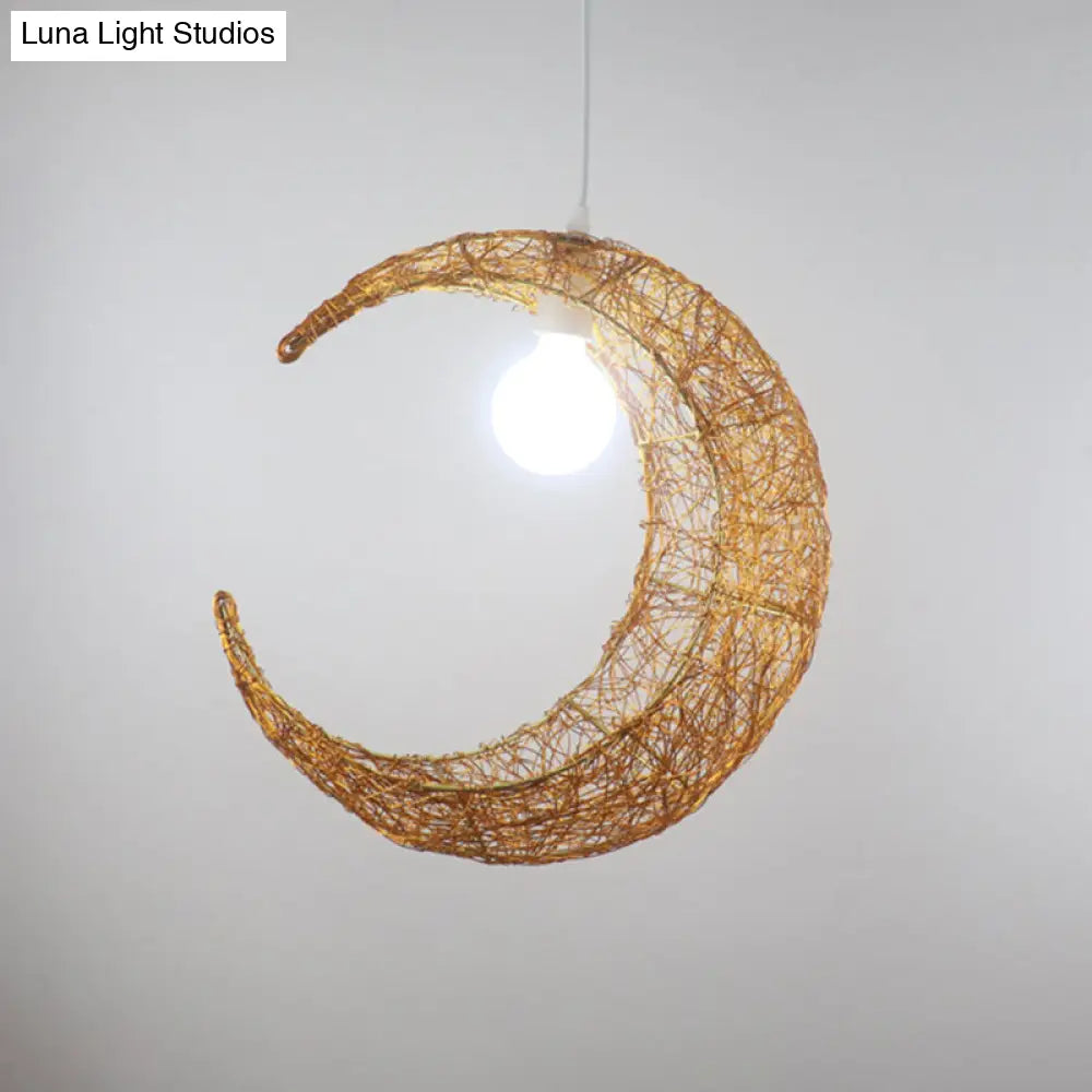 Contemporary Aluminum Wire Woven Crescent Pendant Lamp - 1 Head Silver/Gold Suspended Lighting