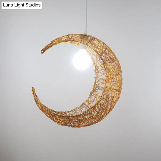 Contemporary Aluminum Wire Woven Crescent Pendant Lamp - 1 Head Silver/Gold Suspended Lighting