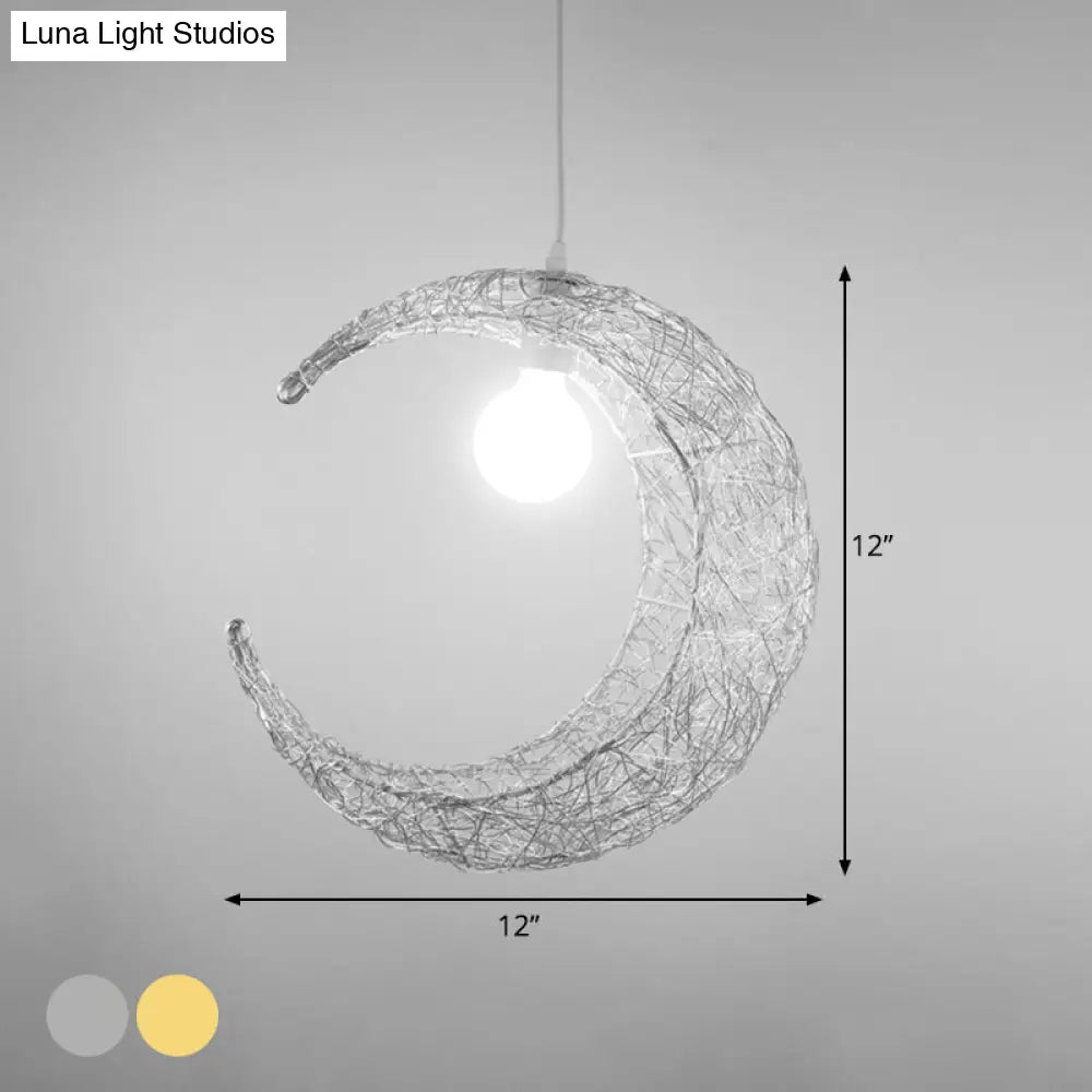 Contemporary Aluminum Wire Woven Crescent Pendant Lamp - 1 Head Silver/Gold Suspended Lighting