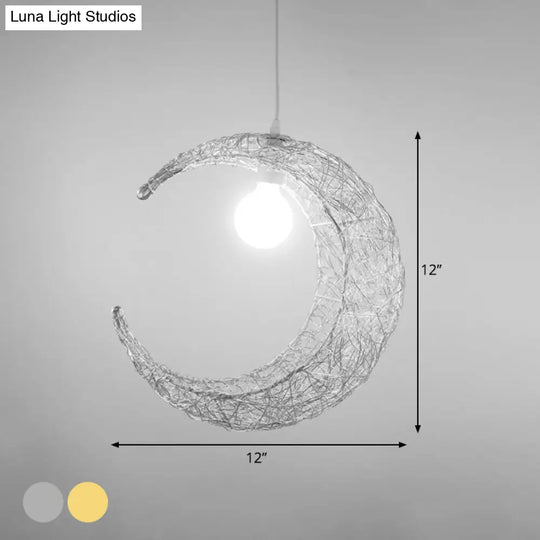 Contemporary Aluminum Wire Woven Crescent Pendant Lamp - 1 Head Silver/Gold Suspended Lighting