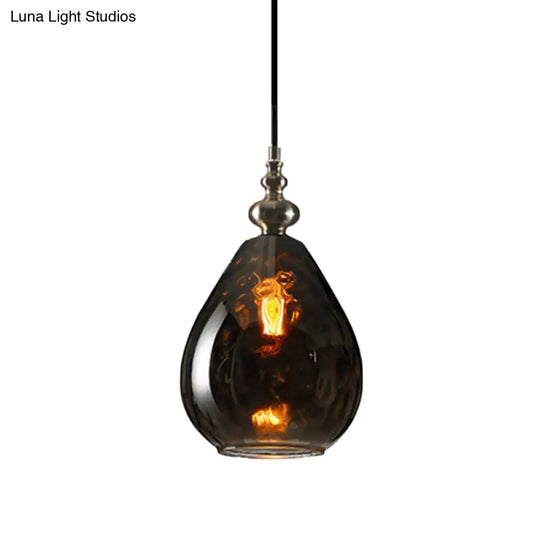 Contemporary Amber/Clear Dimple Glass Water Drop Pendant Lamp - 6/8 Wide 1 Head Bedside Hanging