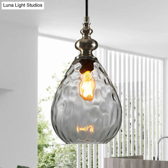 Contemporary Amber/Clear Dimple Glass Water Drop Pendant Lamp - 6/8 Wide 1 Head Bedside Hanging
