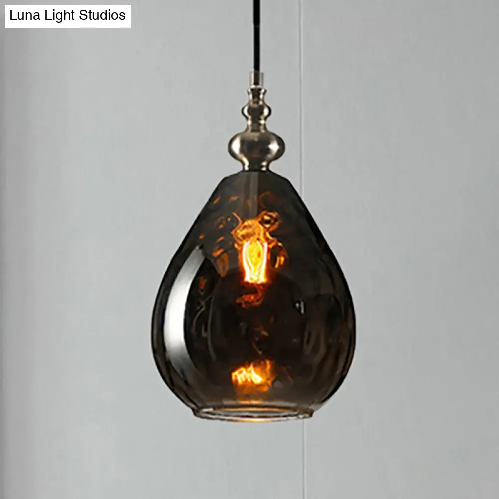 Contemporary Amber/Clear Dimple Glass Water Drop Pendant Lamp - 6/8 Wide 1 Head Bedside Hanging