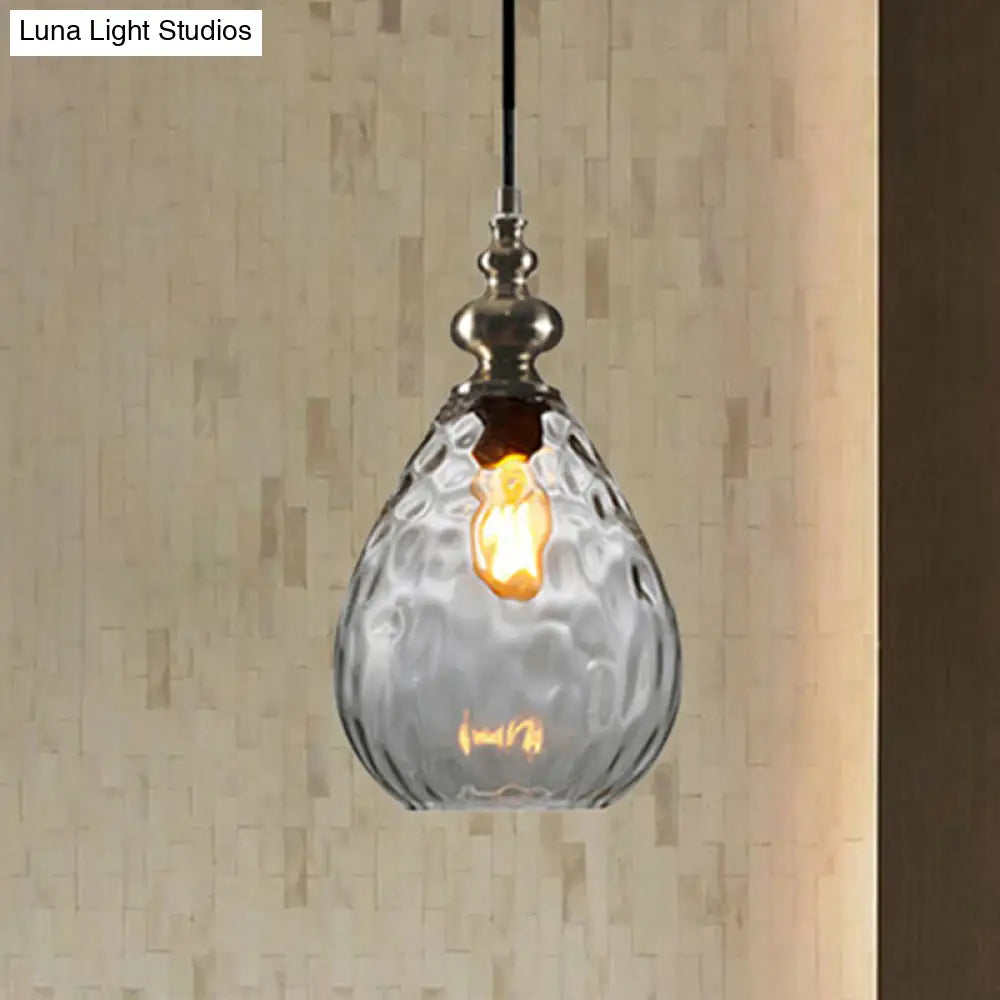 Contemporary Amber/Clear Dimple Glass Water Drop Pendant Lamp - 6/8 Wide 1 Head Bedside Hanging