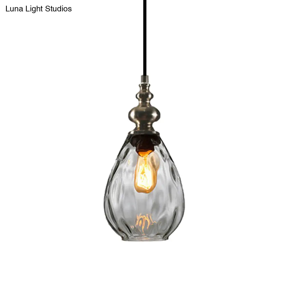 Contemporary Amber/Clear Dimple Glass Water Drop Pendant Lamp - 6/8 Wide 1 Head Bedside Hanging