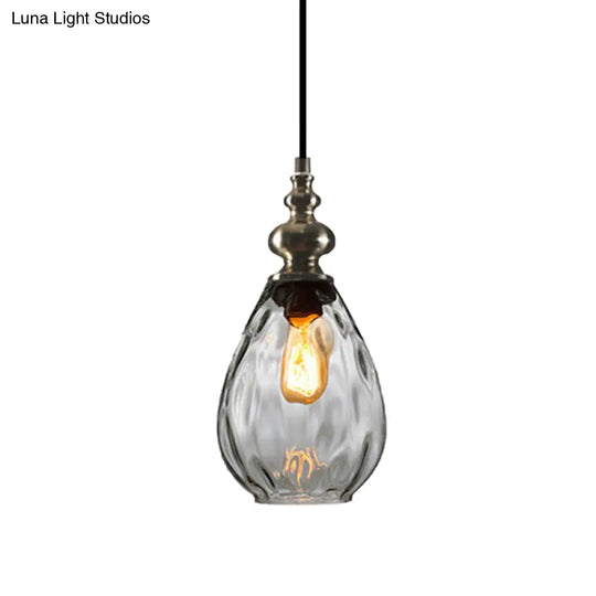 Contemporary Amber/Clear Dimple Glass Water Drop Pendant Lamp - 6/8 Wide 1 Head Bedside Hanging