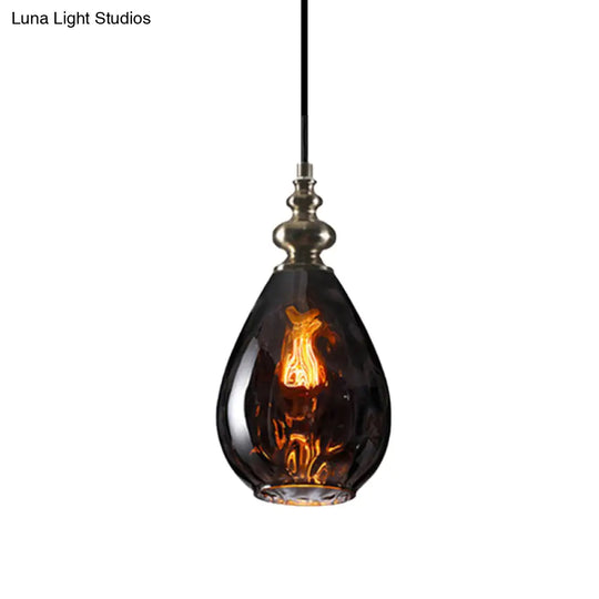 Contemporary Amber/Clear Dimple Glass Water Drop Pendant Lamp - 6/8 Wide 1 Head Bedside Hanging