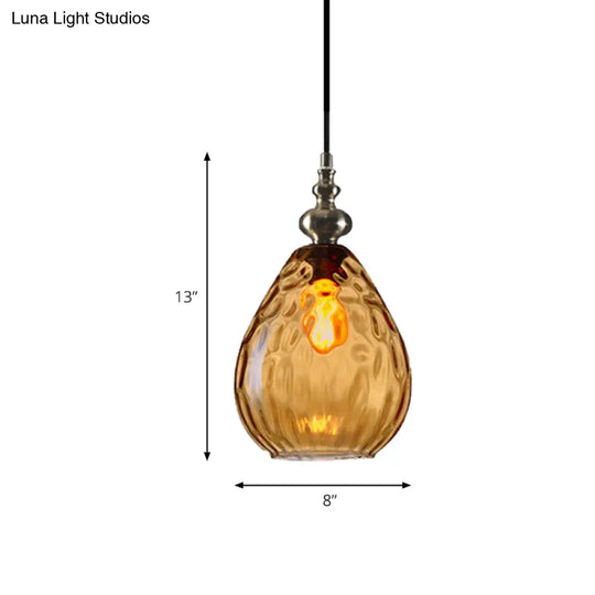 Contemporary Amber/Clear Dimple Glass Water Drop Pendant Lamp - 6/8 Wide 1 Head Bedside Hanging