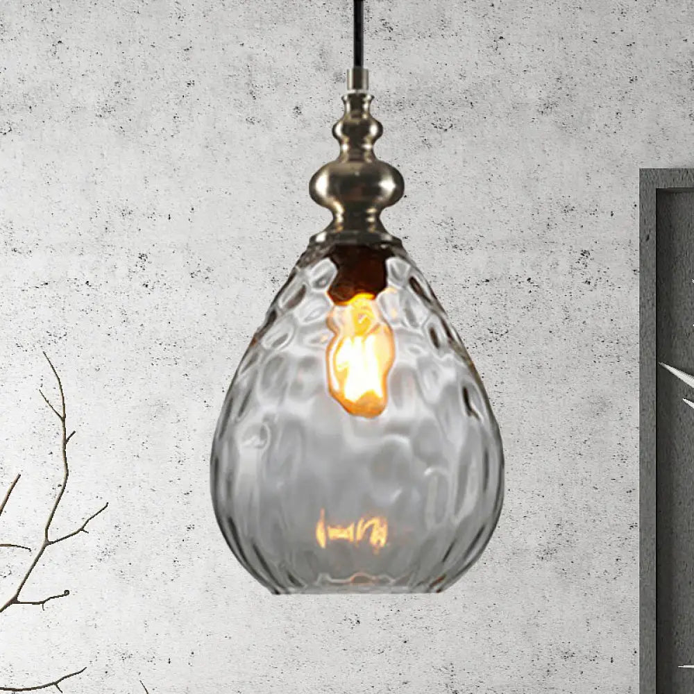 Contemporary Amber/Clear Dimple Glass Water Drop Pendant Lamp - 6/8 Wide 1 Head Bedside Hanging