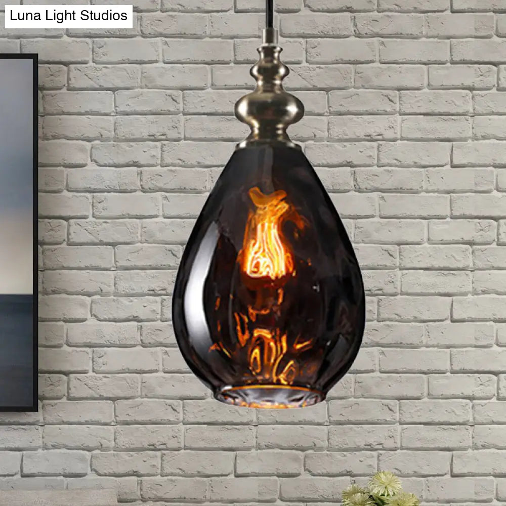 Contemporary Amber/Clear Dimple Glass Water Drop Pendant Lamp - 6/8 Wide 1 Head Bedside Hanging