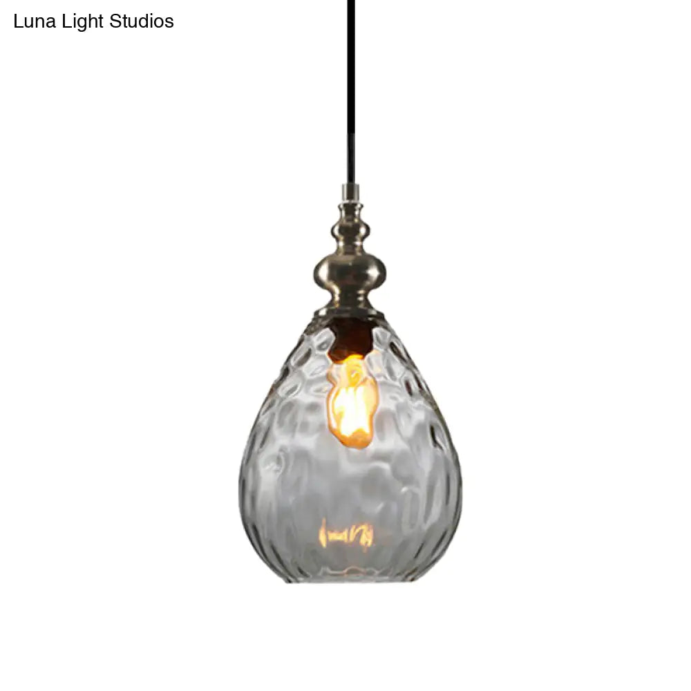 Contemporary Amber/Clear Dimple Glass Water Drop Pendant Lamp - 6/8 Wide 1 Head Bedside Hanging