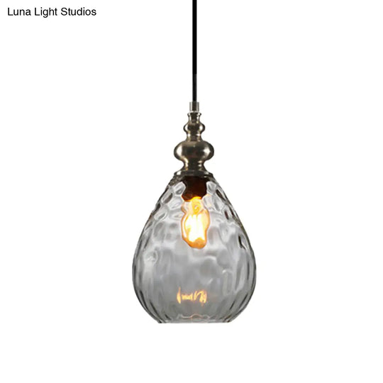 Contemporary Amber/Clear Dimple Glass Water Drop Pendant Lamp - 6/8 Wide 1 Head Bedside Hanging