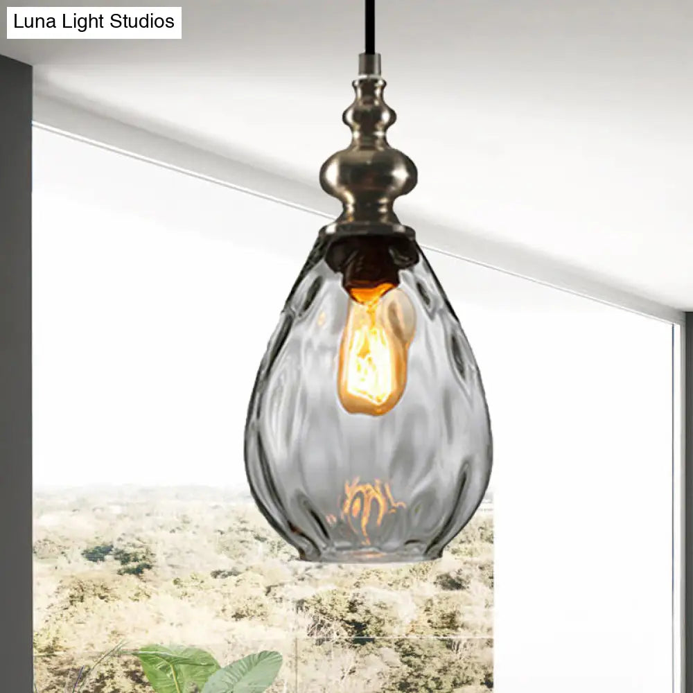 Contemporary Amber/Clear Dimple Glass Water Drop Pendant Lamp - 6/8 Wide 1 Head Bedside Hanging