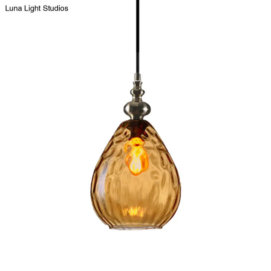 Contemporary Amber/Clear Dimple Glass Water Drop Pendant Lamp - 6/8 Wide 1 Head Bedside Hanging