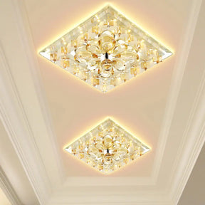 Contemporary Amber Crystal Led Flush Light For Hallway With Warm/White / White