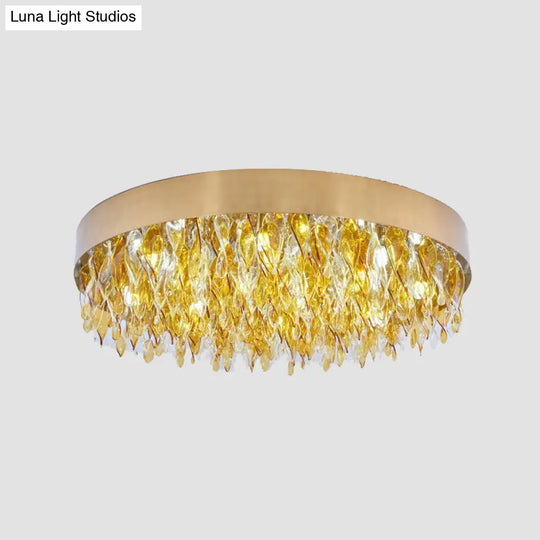 Contemporary Amber Crystal Teardrop Flush Mount Ceiling Fixture - 6 Lights Bedroom Gold