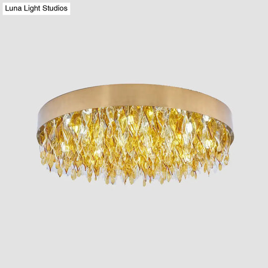 Contemporary Amber Crystal Teardrop Flush Mount Ceiling Fixture - 6 Lights Bedroom Gold
