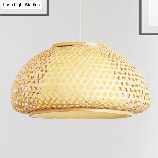 Contemporary Bamboo Bowl Pendant Light Kit - 16/19/23.5 Wide 1 Bulb Wood Hanging Suspension
