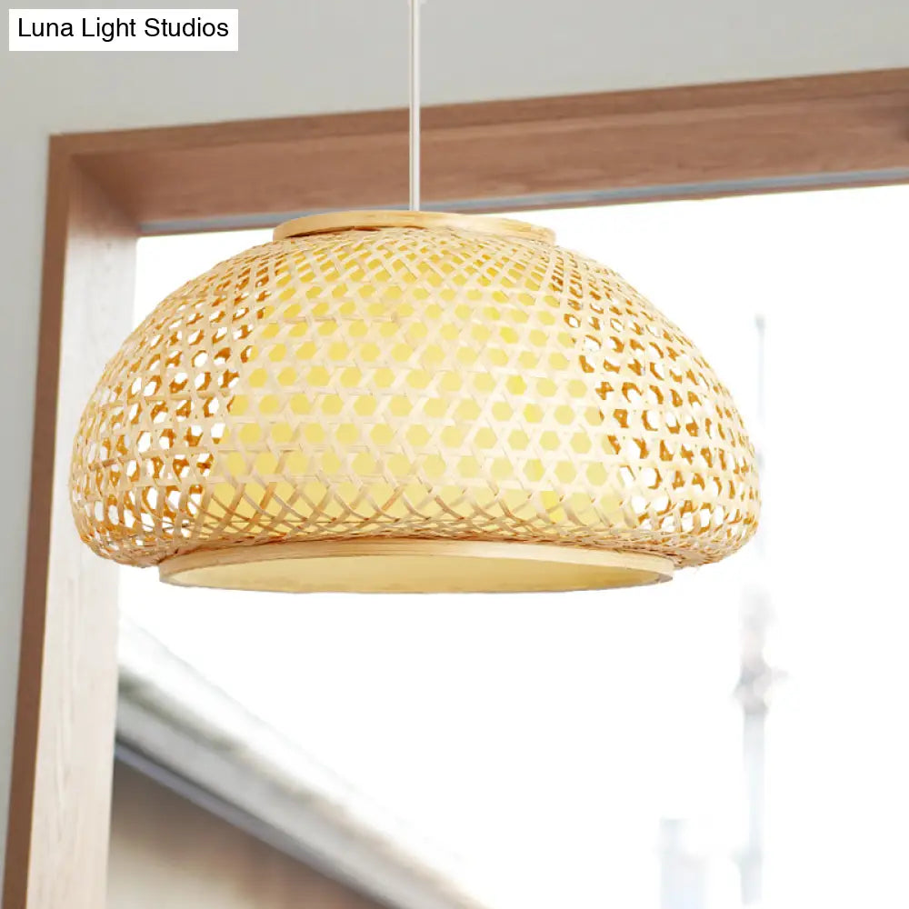Contemporary Bamboo Bowl Pendant Light Kit - 16/19/23.5 Wide 1 Bulb Wood Hanging Suspension