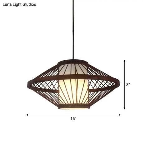 Contemporary Bamboo Cage Hanging Lamp With Coffee Finish And Single Bulb Suspension