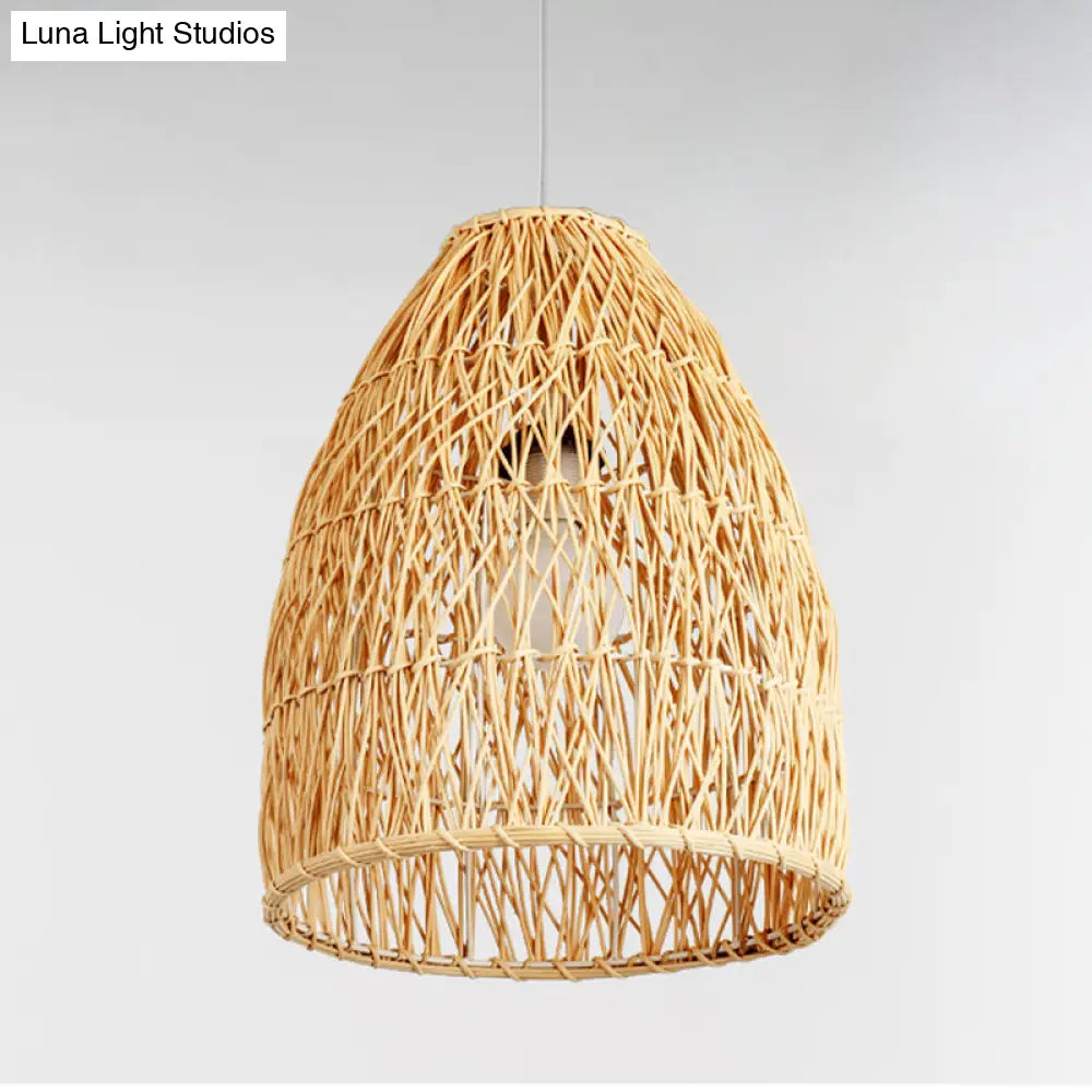 Contemporary Bamboo Cone Pendant Light Kit - 12.5’/16’ W Elongated 1 Hanging Lamp In Beige For