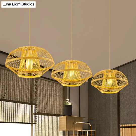 Contemporary Bamboo Pendant Light Fixture With Pear/Urn Design - Wood