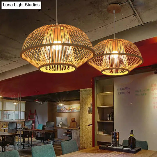 Contemporary Bamboo Pendant Light Fixture With Pear/Urn Design - Wood