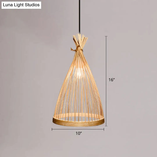 Contemporary Bamboo Pendant Light - Handmade Single-Bulb Wood Fixture