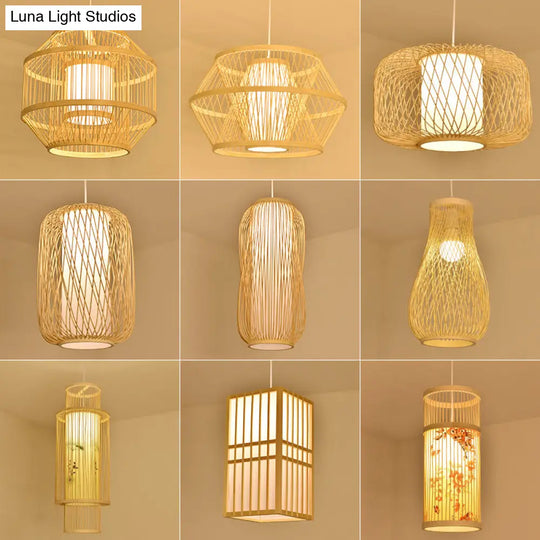 Contemporary Bamboo Pendant Light - Handmade Single-Bulb Wood Fixture