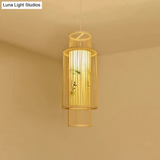 Contemporary Bamboo Pendant Light - Handmade Single-Bulb Wood Fixture