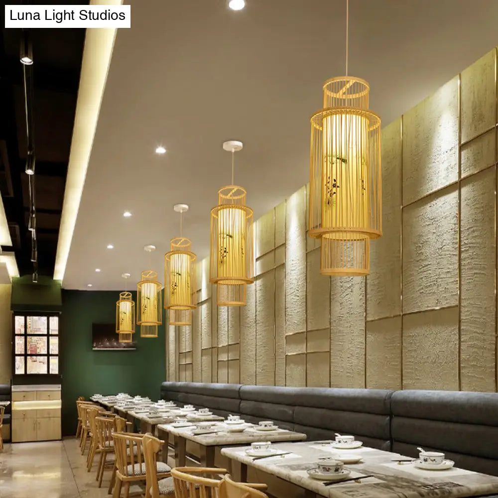 Contemporary Bamboo Pendant Light - Handmade Single-Bulb Wood Fixture