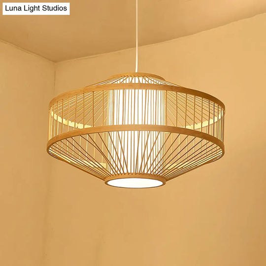 Contemporary Bamboo Pendant Light - Handmade Single-Bulb Wood Fixture