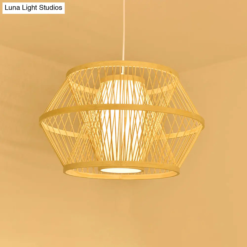 Contemporary Bamboo Pendant Light - Handmade Single-Bulb Wood Fixture