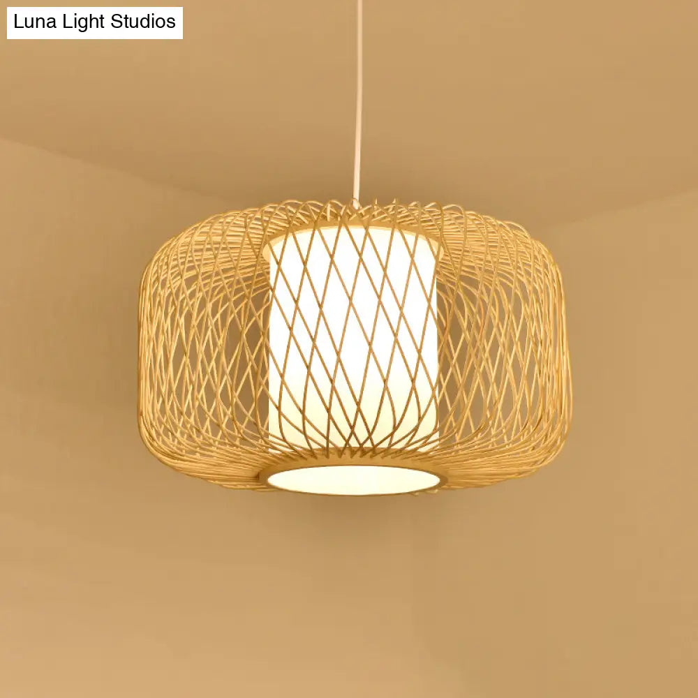 Contemporary Bamboo Pendant Light - Handmade Single-Bulb Wood Fixture / C