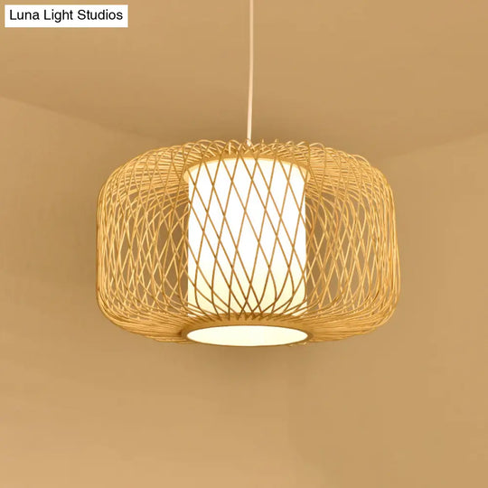 Contemporary Bamboo Pendant Light - Handmade Single-Bulb Wood Fixture / C