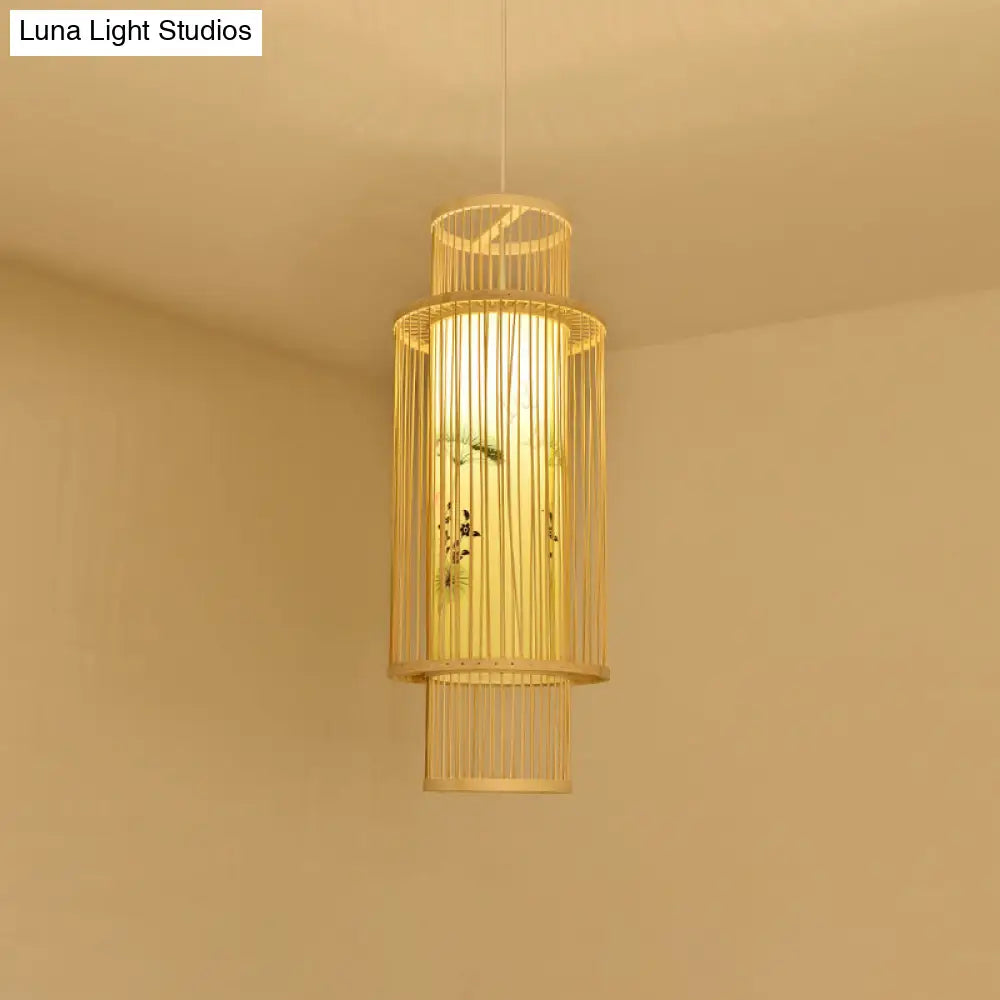 Contemporary Bamboo Pendant Light - Handmade Single-Bulb Wood Fixture / G