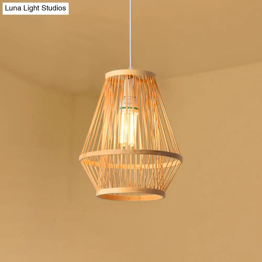 Contemporary Bamboo Pendant Light - Handmade Single-Bulb Wood Fixture / J