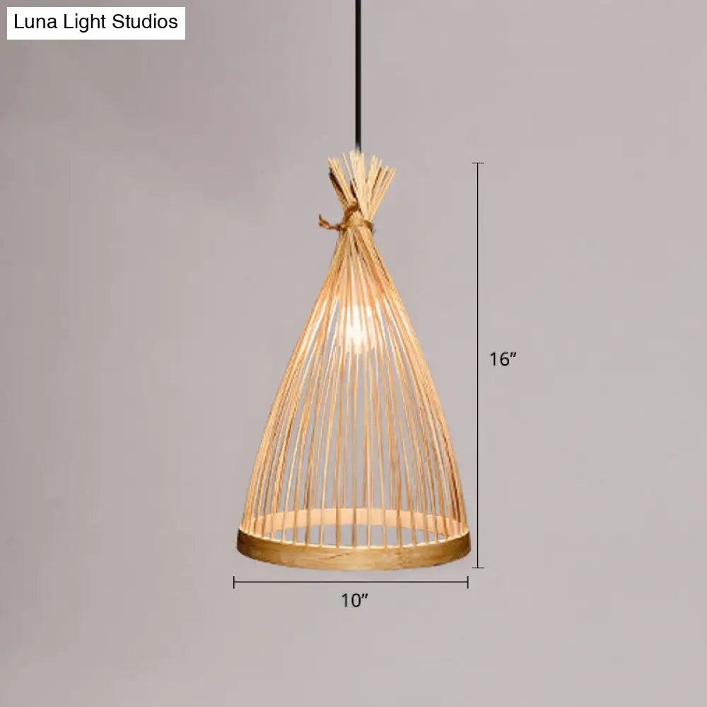 Contemporary Bamboo Pendant Light - Handmade Single-Bulb Wood Fixture / O