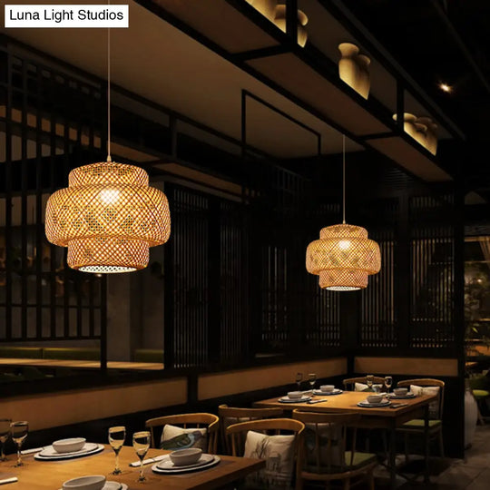 Contemporary Bamboo Pendant Light - Single-Bulb Suspension Fixture For Restaurants