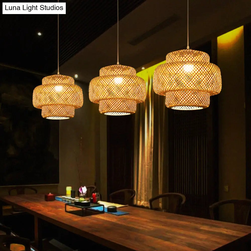 Contemporary Bamboo Pendant Light - Single-Bulb Suspension Fixture For Restaurants