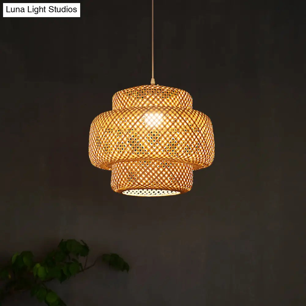 Contemporary Bamboo Pendant Light - Single-Bulb Suspension Fixture For Restaurants