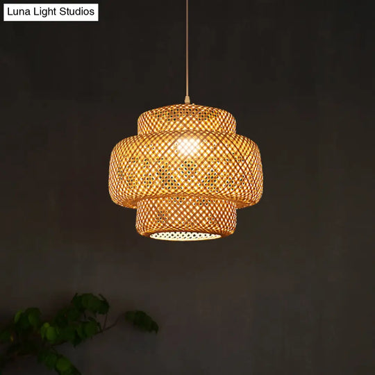 Contemporary Bamboo Pendant Light - Single-Bulb Suspension Fixture For Restaurants